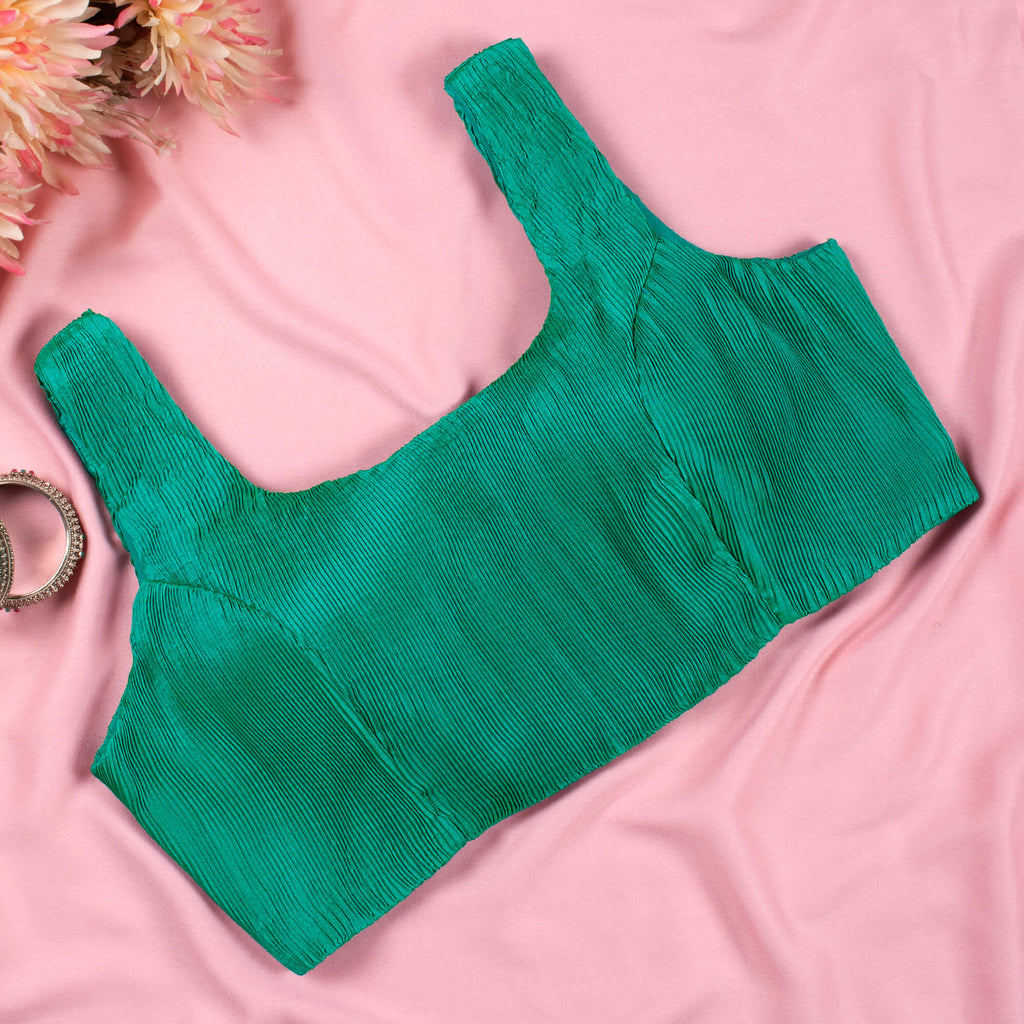 Blusa de seda plisada verde
