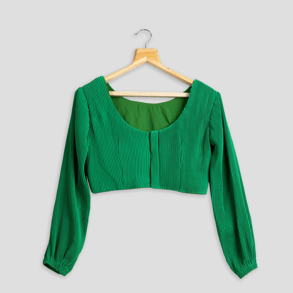 Blusa plisada lisa verde esmeralda