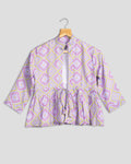 Chaqueta de mujer morada Bandhani con volante