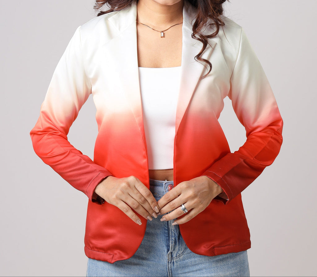 Chaqueta de mujer roja degradada con bolsillo delantero