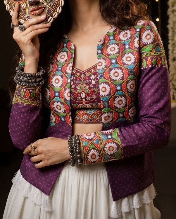 Chaqueta de mujer morada con estampado Gamthi