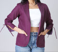 Chaqueta de mujer morado vino con puños remangados