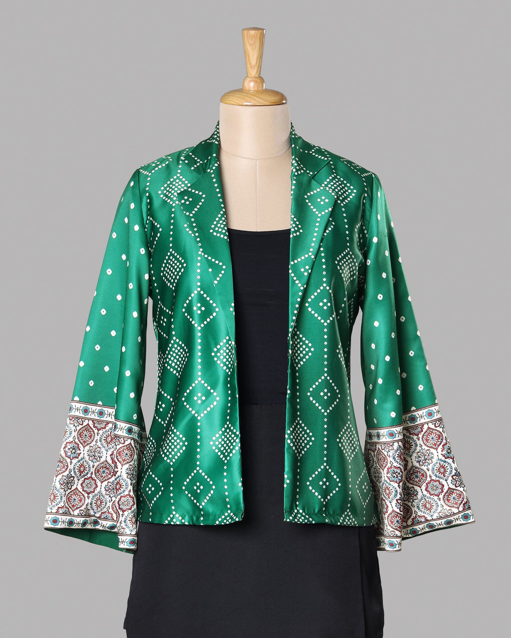 Chaqueta Bandhani verde oscuro con mangas acampanadas