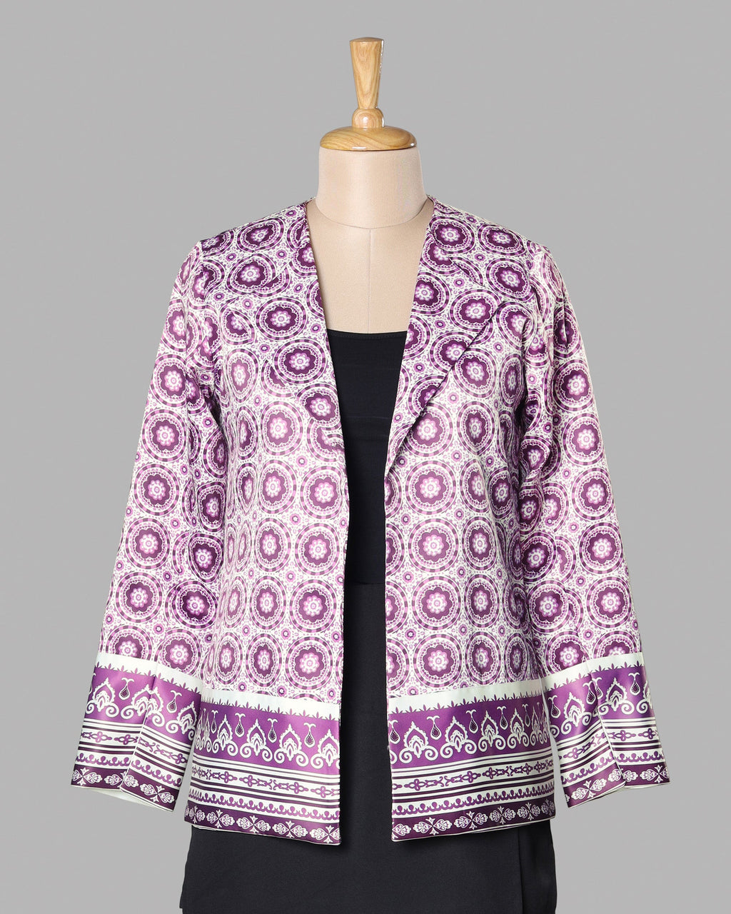 Chaqueta de fiesta morada de satén charmeuse