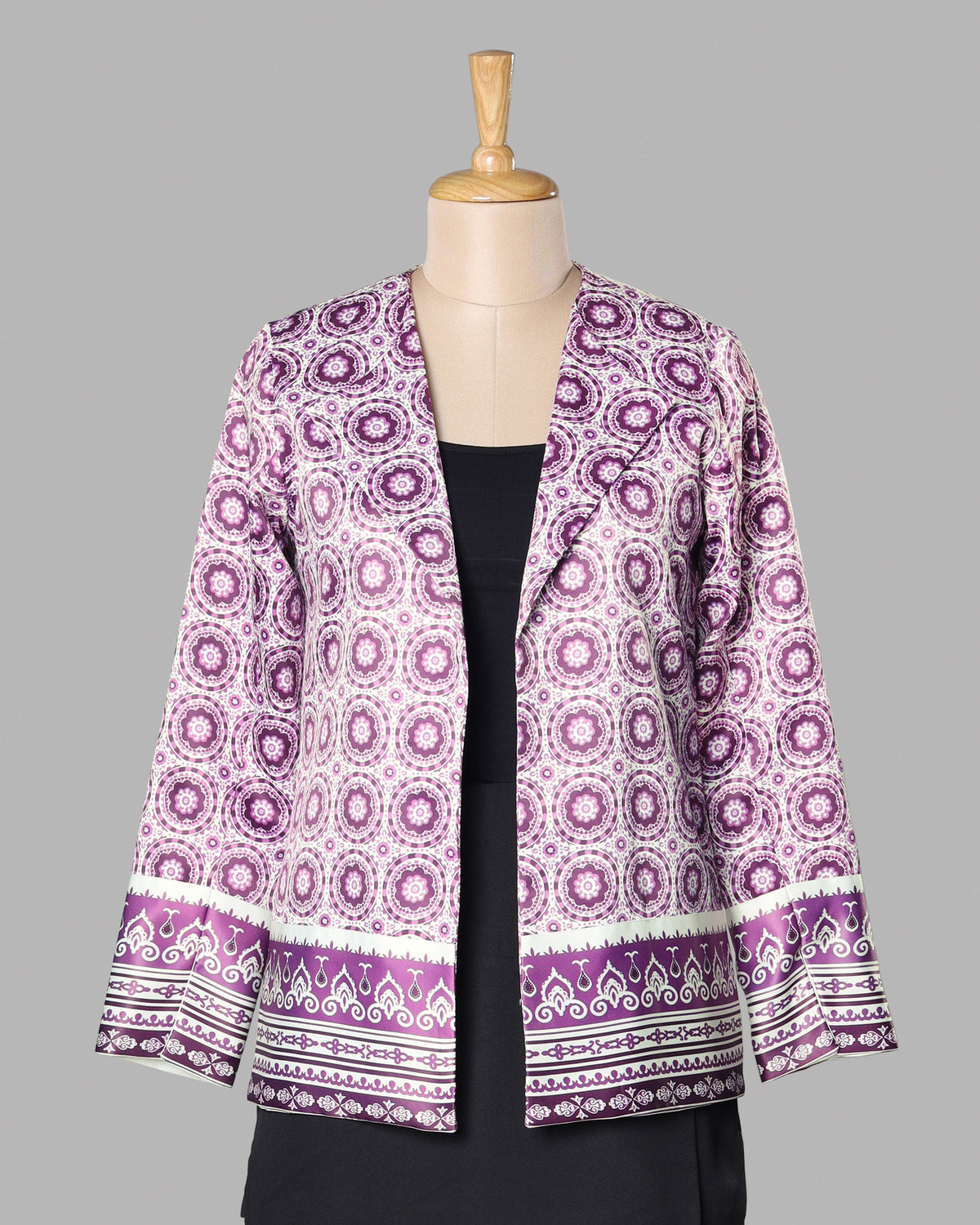 Chaqueta de fiesta morada de satén charmeuse