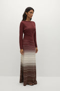 Robe longue Idun à rayures accordéon bordeaux - Vente finale