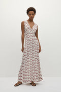 Robe longue Josephine rose brumeux rouge profond - Vente finale